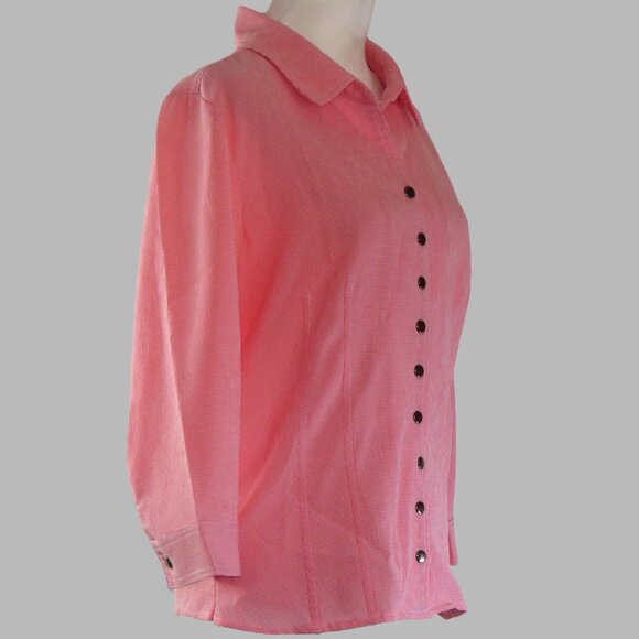 Christopher & Banks Pink Checkered Long Sleeve Snap-Up Blouse Size M (C984) - Picture 3 of 6